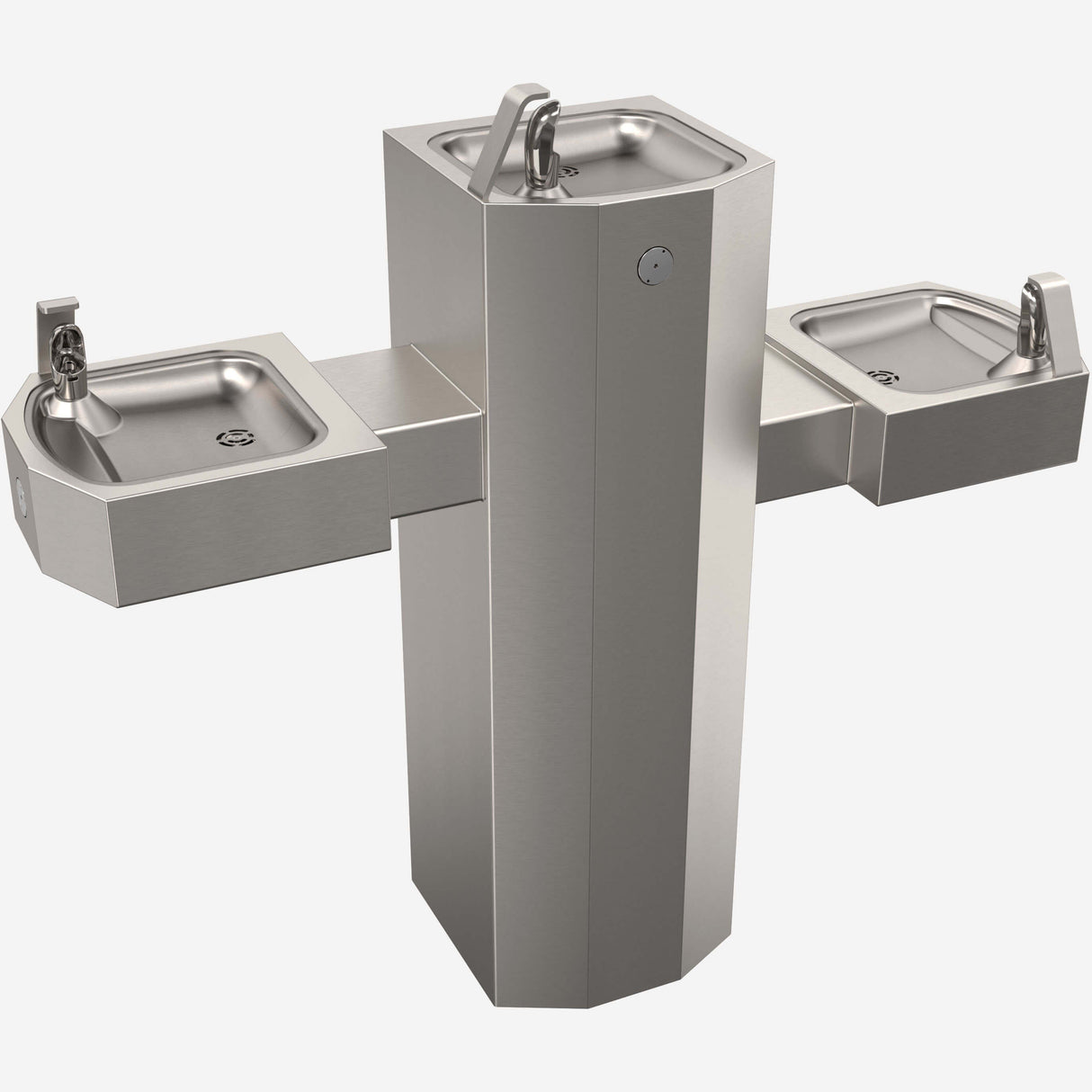 Murdock GSQ45 | Tri-Level Pedestal Mount Square Steel Drinking Fountain with Push Button