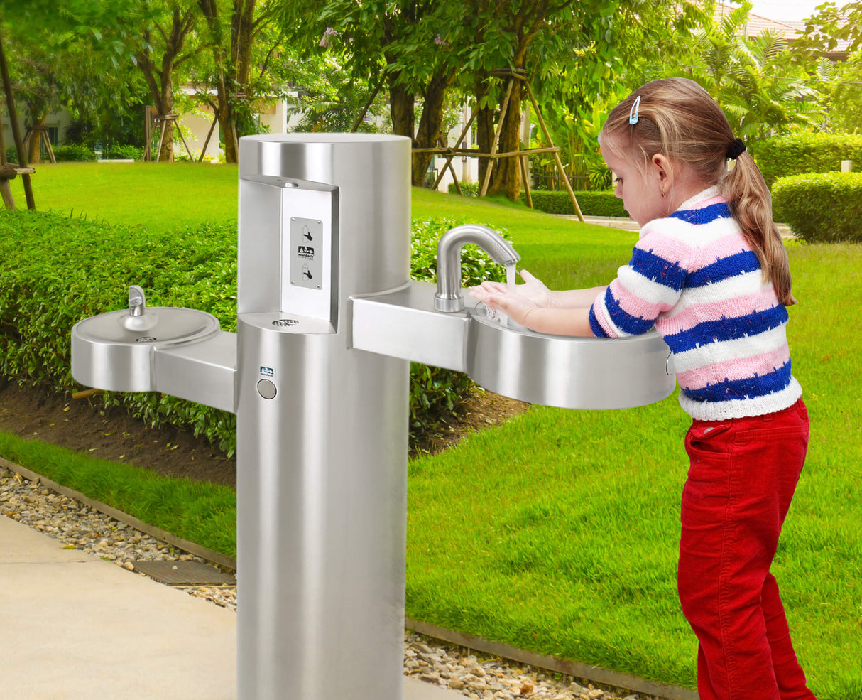Murdock GWQ84 Series Outdoor Pedestal Hand Washing Station with Bottle Filler & Drinking Fountain
