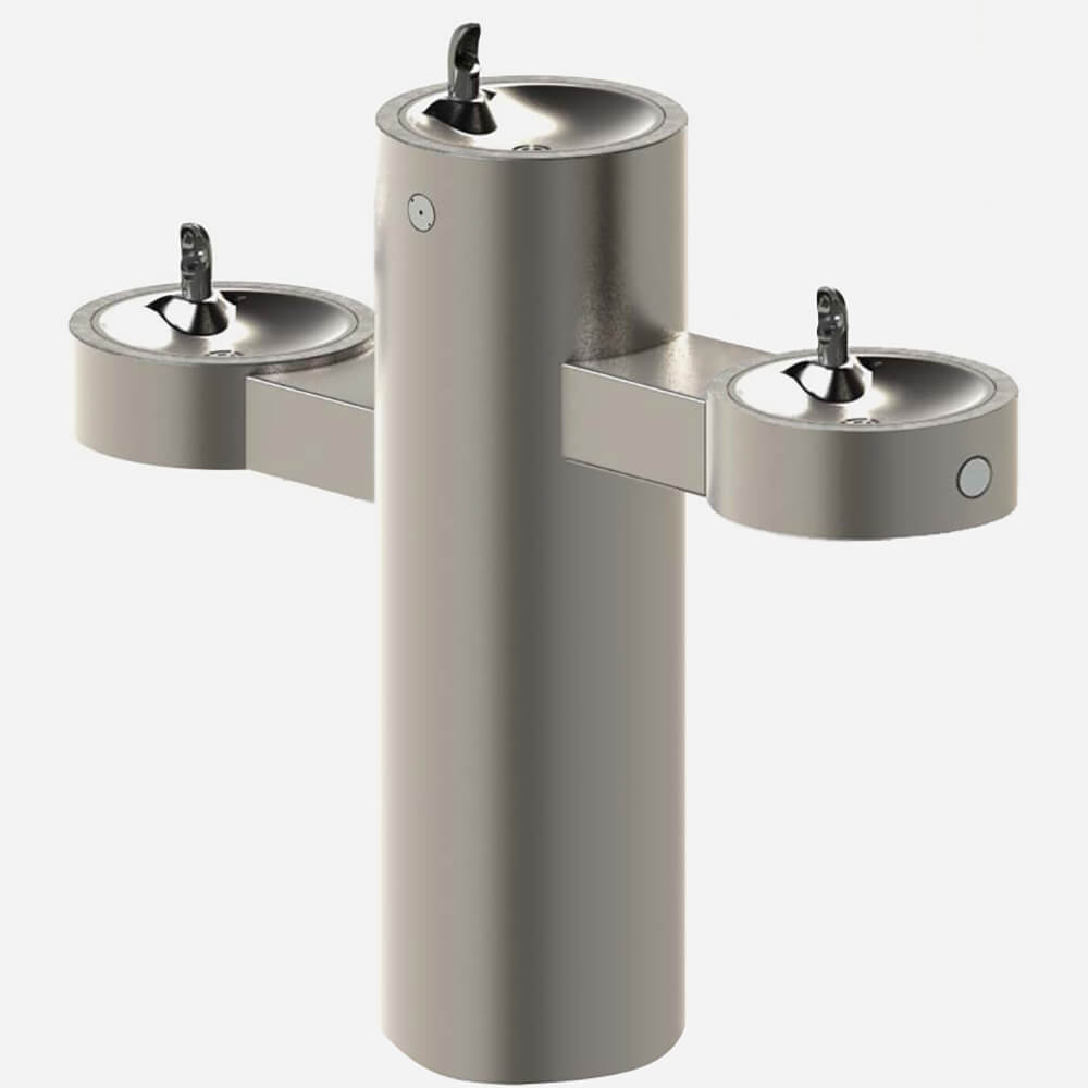 Murdock GRQ45 | Tri-Level Pedestal Mount Round Steel Drinking Fountain with Push Button