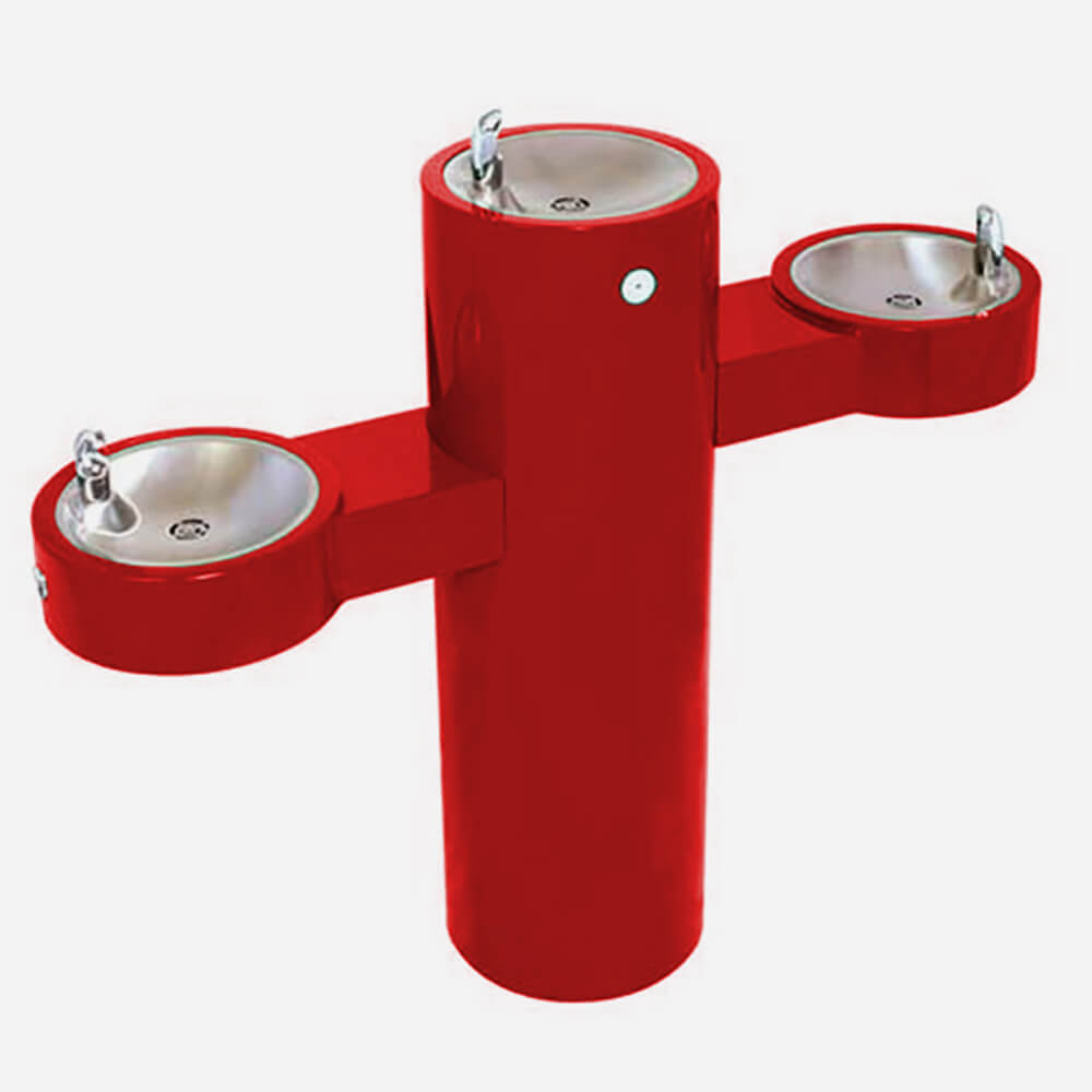 Murdock GRQ45 | Tri-Level Pedestal Mount Round Steel Drinking Fountain with Push Button