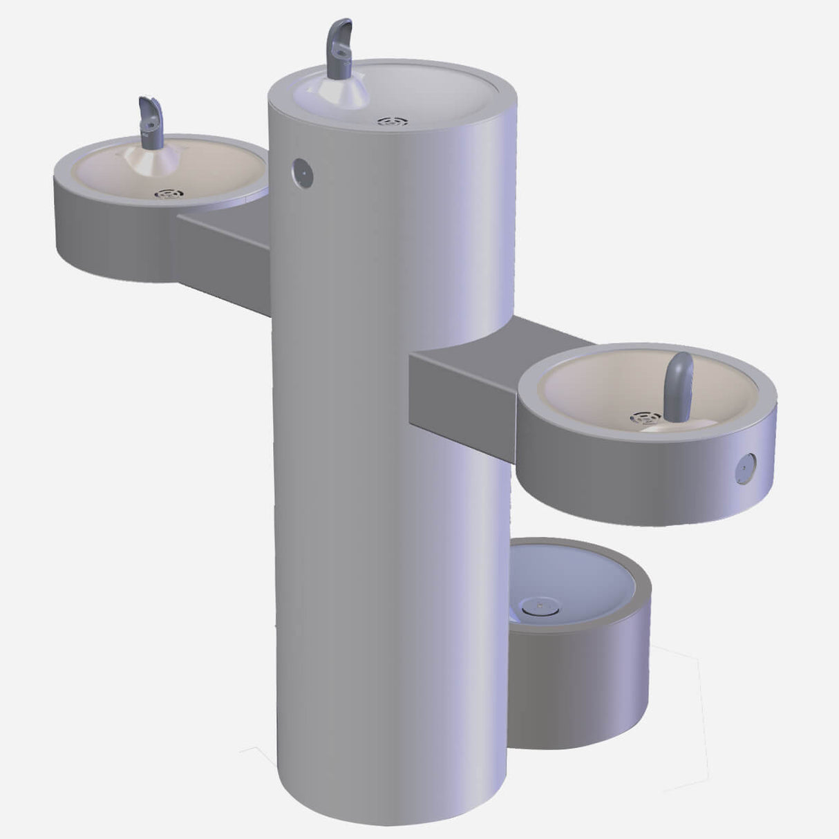 Murdock GRQ45 | Tri-Level Pedestal Mount Round Steel Drinking Fountain with Push Button