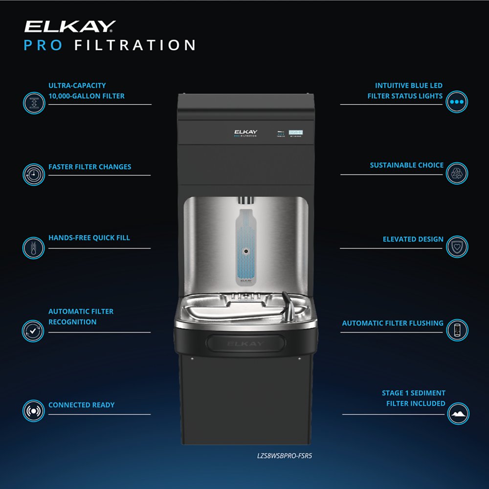 Elkay LZS8WSBPRO-FSR5 | Pro Filtration Bottle Station | Ultra-Capacity Lead + Sediment Filter