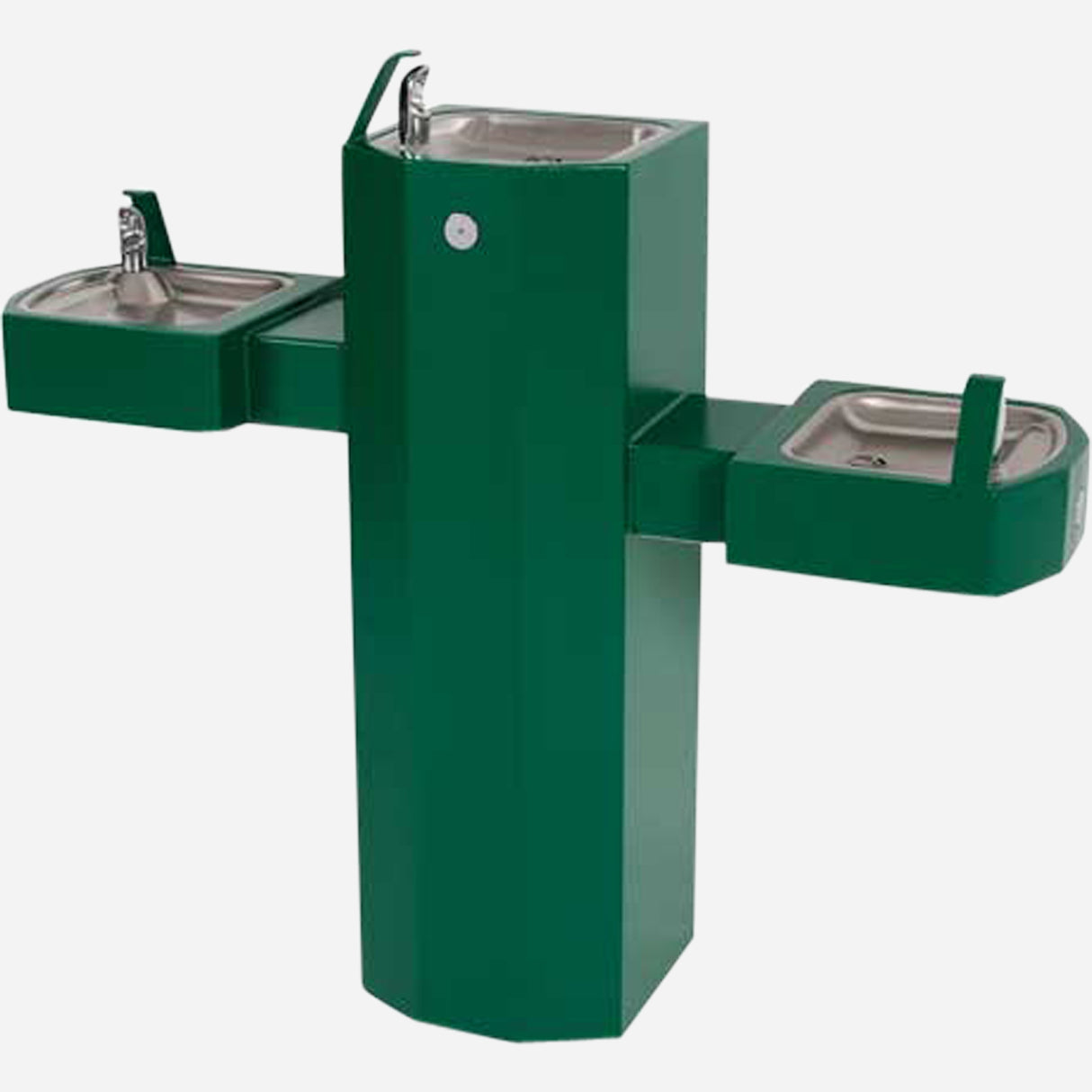 Murdock GSQ45 | Tri-Level Pedestal Mount Square Steel Drinking Fountain with Push Button