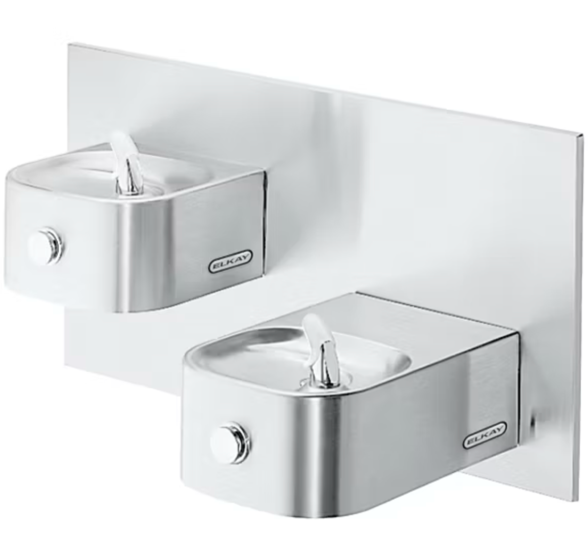 Elkay EDFP217C | Soft-sides Drinking Fountain, Bi-Level | Filterless, Non-refrigerated, Stainless Steel - BottleFillingStations.com