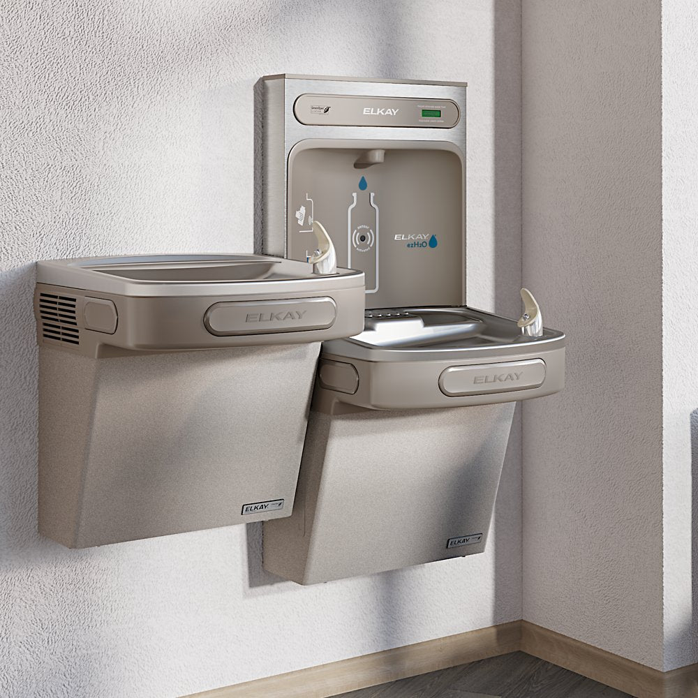 Elkay EZSTLG8WSLK | Wall-mount Versatile Bi-level Bottle Filling Station |  Filterless, High-efficiency chiller, EZ-style fountains, Granite Gray