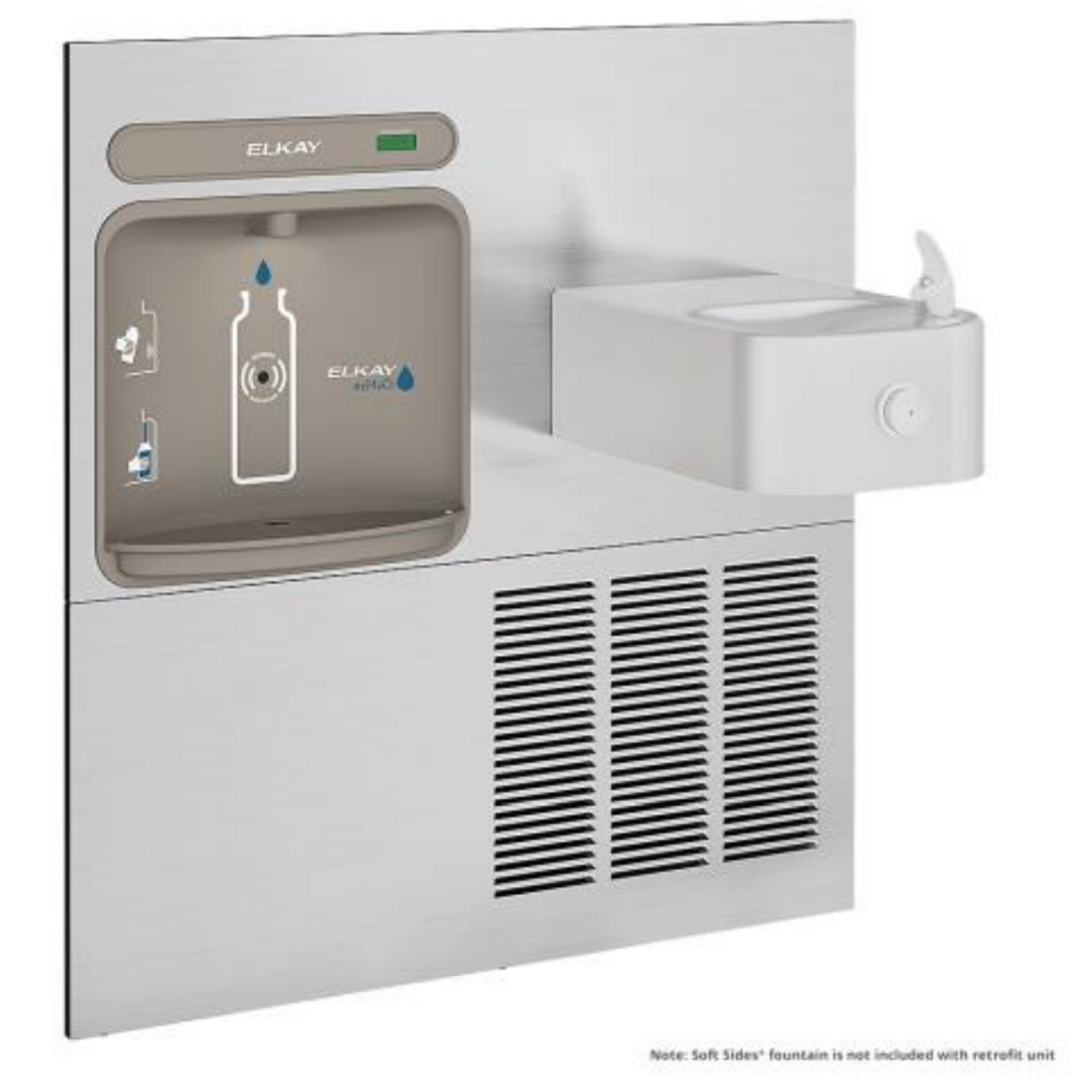 Elkay EZWS-ERFP8-RF | In-wall Retrofit Bottle Filling Station | Filterless, Refrigerated, For use with Soft-sides fountains, Stainless Steel - BottleFillingStations.com