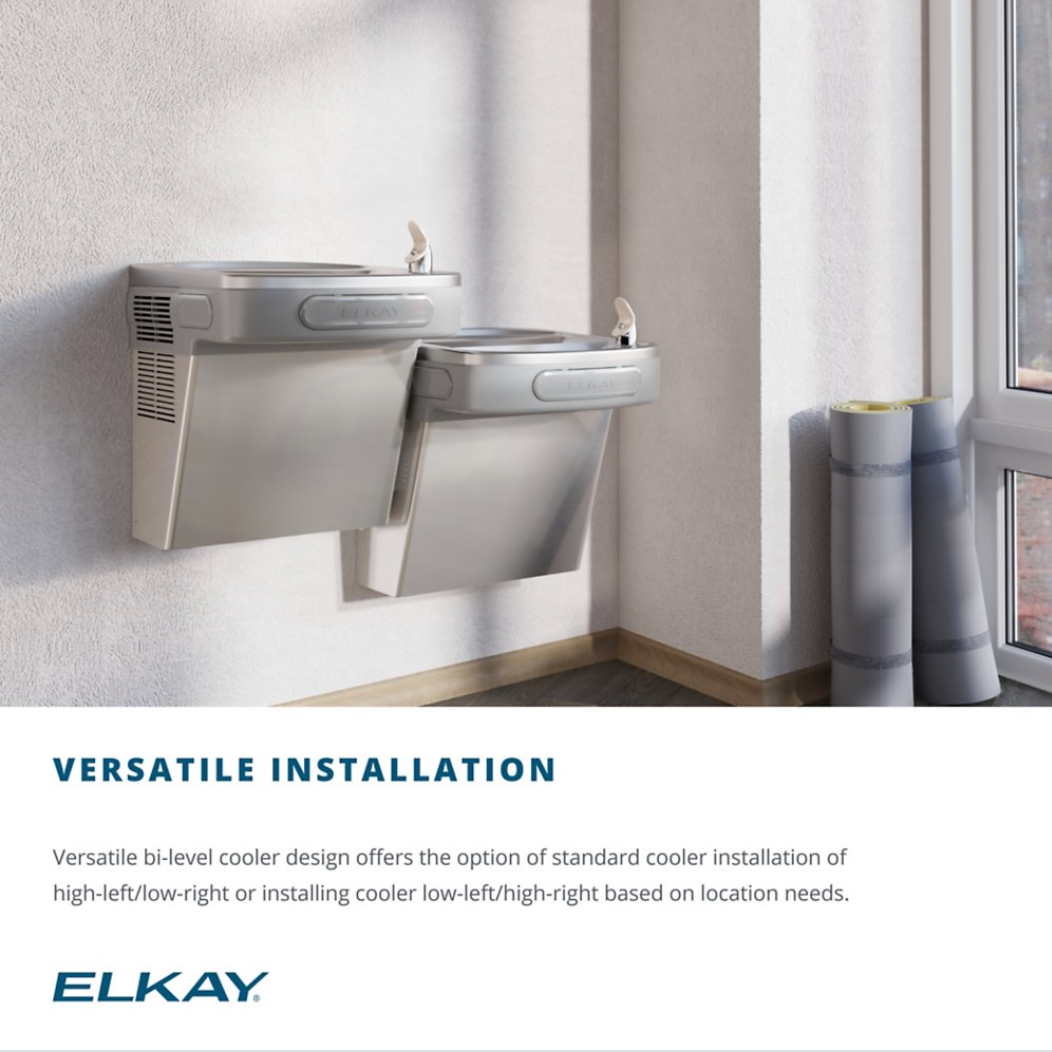 Elkay EZSTL8LC | Wall-mount Versatile Bi-Level Drinking Fountain | Filterless, Refrigerated, EZ-style, Granite Gray - BottleFillingStations.com