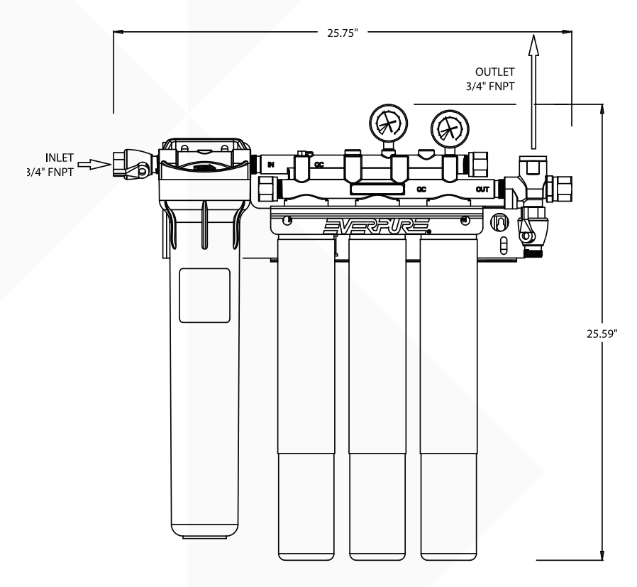 Everpure EV932873 | Coldrink 3-7FC Filtration System Dimension