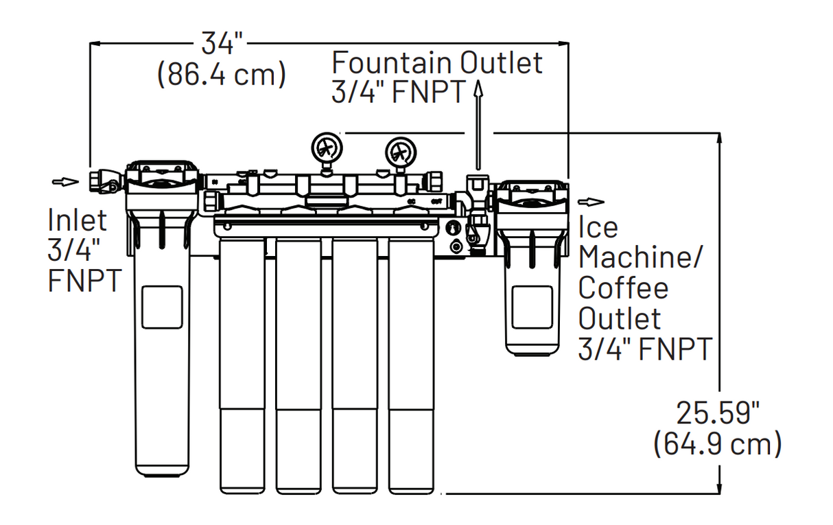 Everpure EV943710 | High Flow CSR Quad-MC2 System Dimension