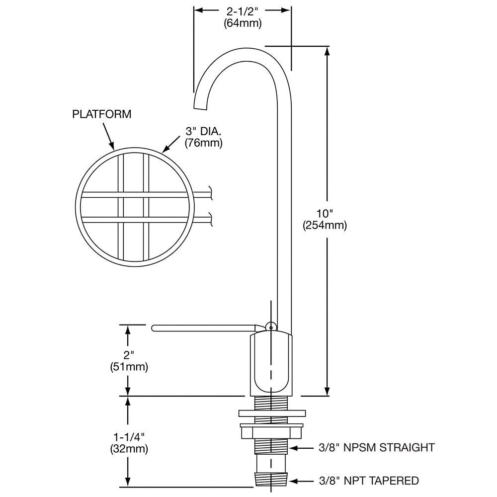 Elkay LK1114 Chrome Glass Filler Dimensions