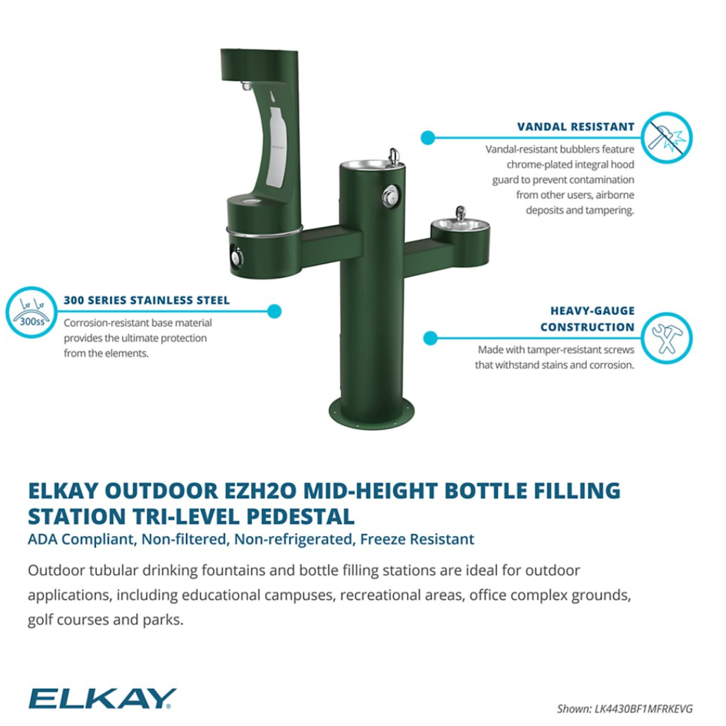 Elkay LK4430BF1M | Freestanding Tri-level Bottle Filling Station | Filterless, Non-refrigerated - BottleFillingStations.com