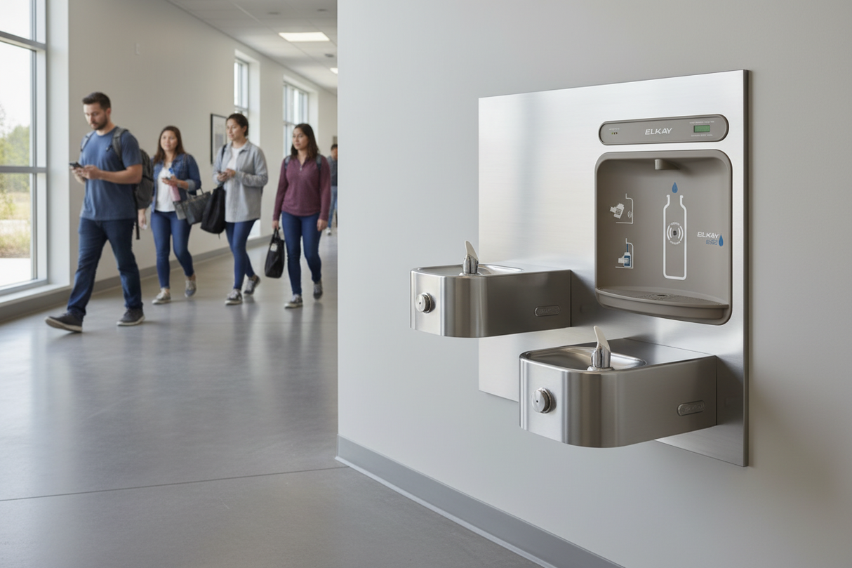 Elkay LZWS-EDFP217K | In-wall Bi-level Bottle Filling Station | Filtered, Non-Refrigerated, Soft-sides fountains