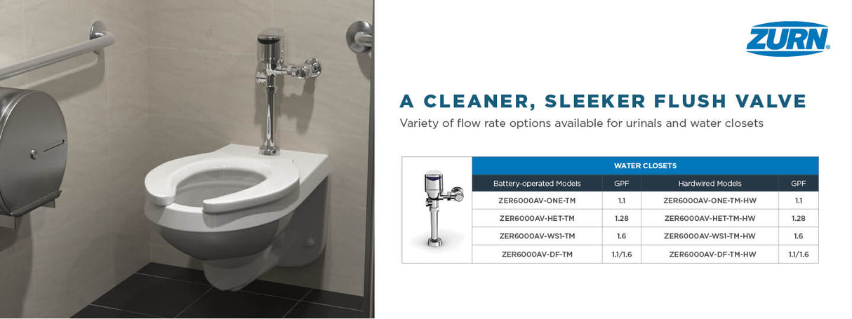 Zurn ZER6000AV-DF-TM-HW | EZ Flush Sensor Diaphragm | ADA Compliant, Hardwired, 1.1/1.6 gpf