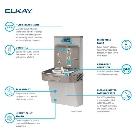 Elkay LZS8WSLP | Enhanced EZH2O Bottle Filling Station | Filtered, Refrigerated, Light Gray - BottleFillingStations.com