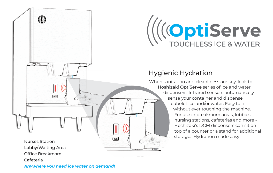Hoshizaki DCM-271BAH-OS | OptiServe Hands Free Cubelet Ice and Water Dispenser, Air-cooled, 10 lbs capacity