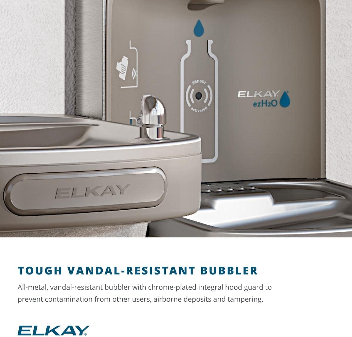 Elkay LZS8WSVRSK | Wall-mount Bottle Filling Station | Filtered, Refrigerated, EZ-style Fountain Vandal-resistant Bubbler, Stainless Steel