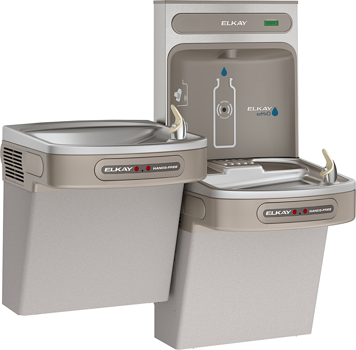 Elkay EZOOTL8WSLK | Wall-mount Bi-level Bottle Filling Station | Filterless, Refrigerated, EZ-style fountain, Hands-free (dual), Granite Gray