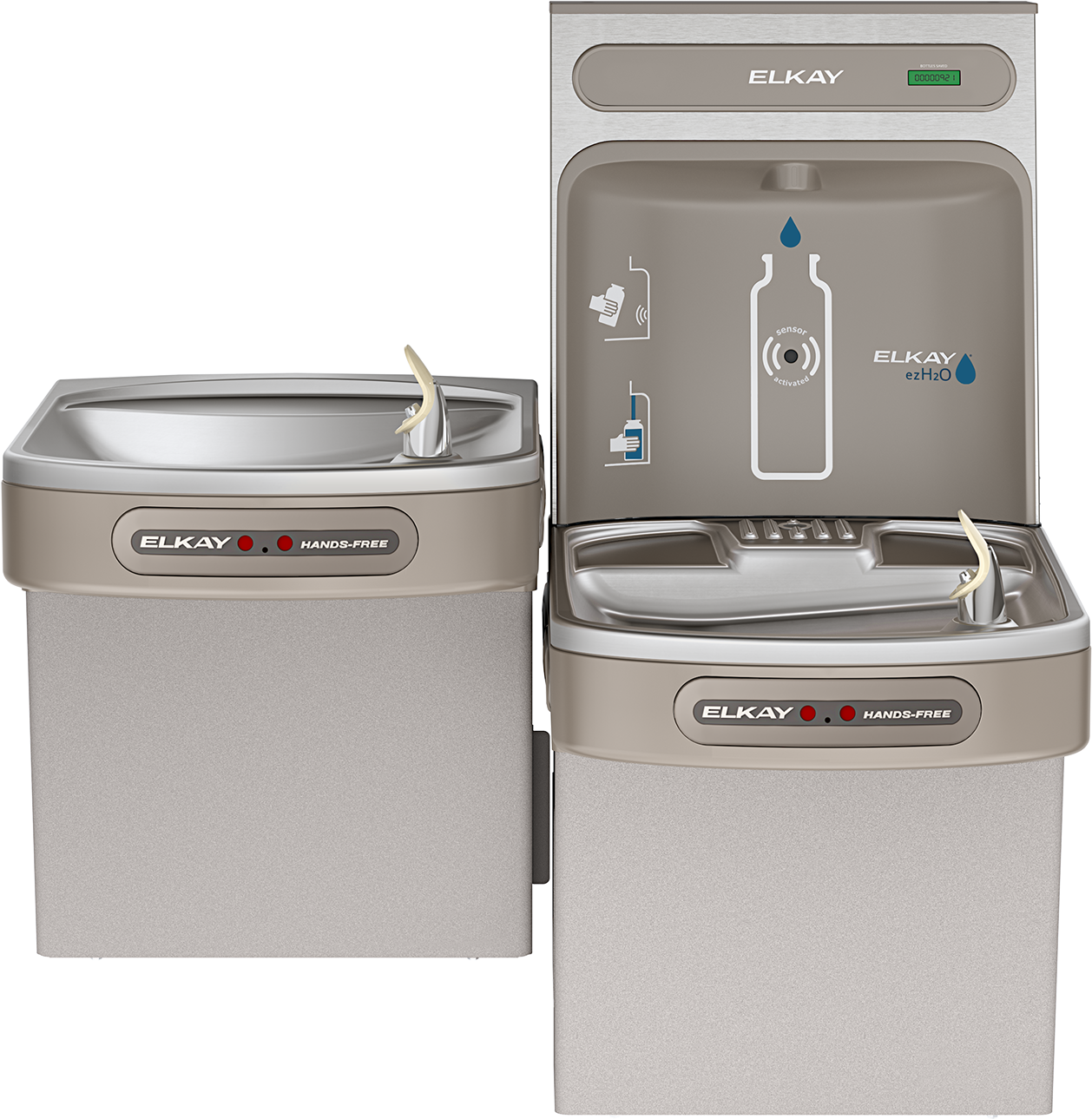 Elkay EZOOTL8WSLK | Wall-mount Bi-level Bottle Filling Station | Filterless, Refrigerated, EZ-style fountain, Hands-free (dual), Granite Gray