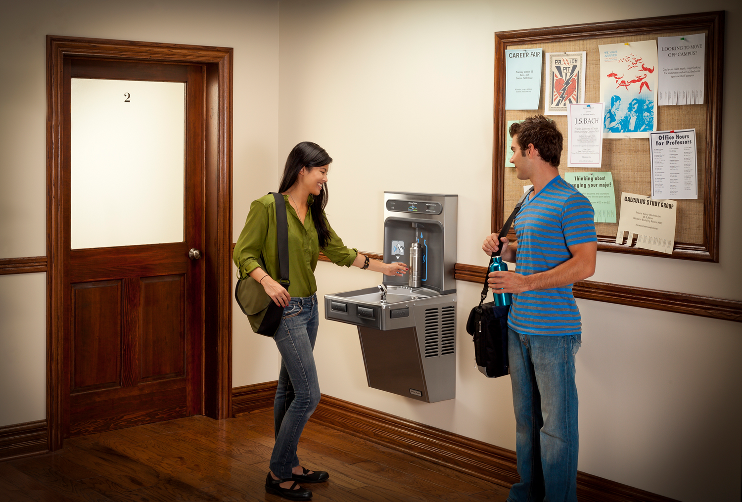 Halsey Taylor HTHB-HACDBLPV-WF | Wall-mount Bi-level Bottle Filling Station | Filtered, Non-refrigerated, HAC-style fountain, Platinum Vinyl color finish