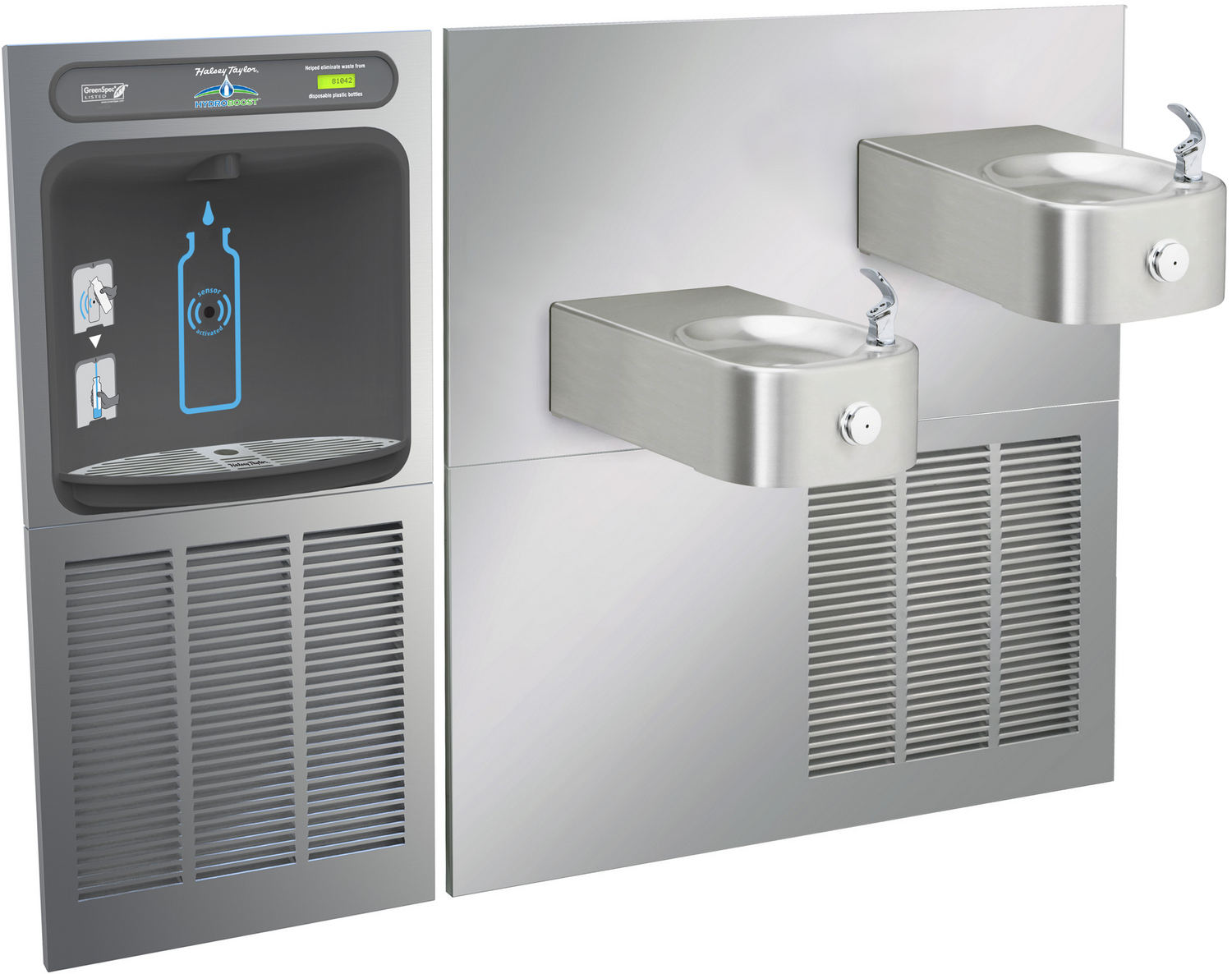 Halsey Taylor HTHB-HRFSER | In-wall Bi-level Bottle Filling Station | Filterless, Refrigerated, Contour drinking fountains, Stainless Steel color finish