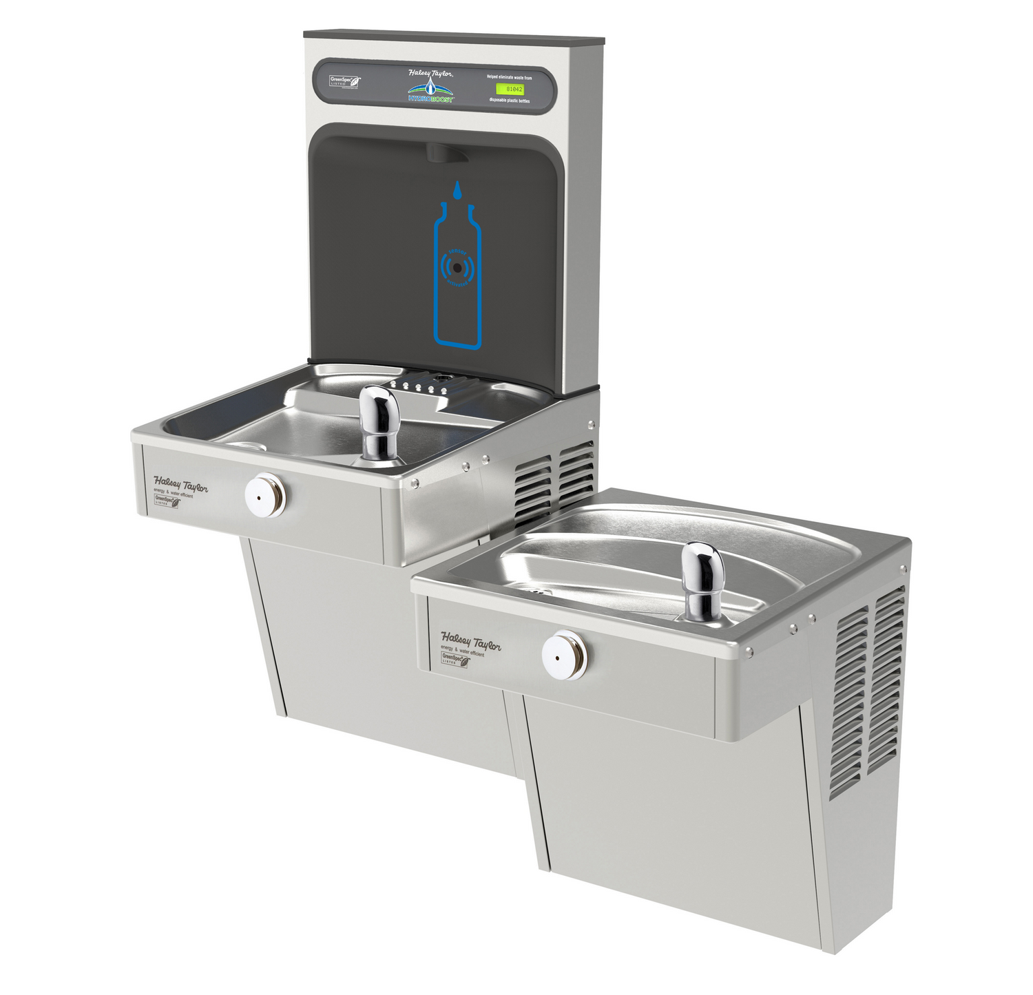 Halsey Taylor HTHB-HVRGRN8BL-NF | Wall-mount Bi-level Bottle Filling Station | Filterless, High-efficiency chiller, HVR-style fountain