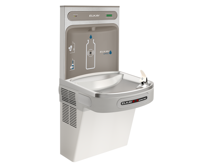 Elkay LZO8WSLK | Wall-mount Bottle Filling Station | Filtered, Refrigerated, EZ-style fountain, Hands-free, Granite Gray - BottleFillingStations.com