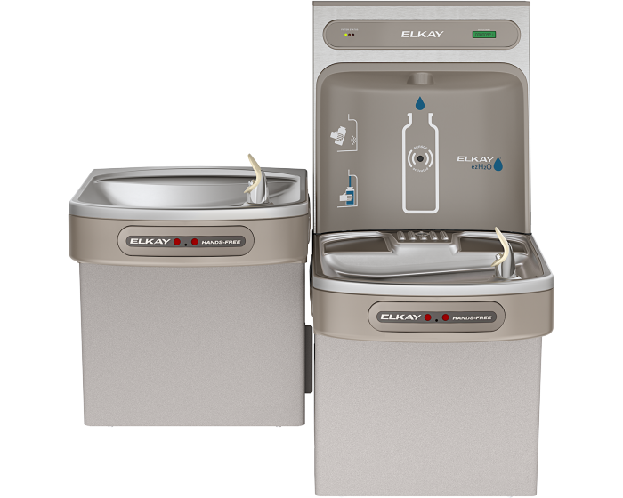 Elkay LZOOTL8WSLK | Wall-mount Bi-level Bottle Filling Station | Filtered, Refrigerated, EZ-style fountain, Hands-free (dual), Granite Gray