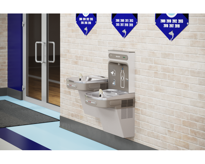 Elkay LZOOTL8WSLK | Wall-mount Bi-level Bottle Filling Station | Filtered, Refrigerated, EZ-style fountain, Hands-free (dual), Granite Gray
