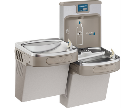 Elkay LZSTL8WSLP | Wall-mount Enhanced EZH2o Bi-level Bottle Filling Station | Filtered, Refrigerated, EZ-style fountain, Granite Gray - BottleFillingStations.com