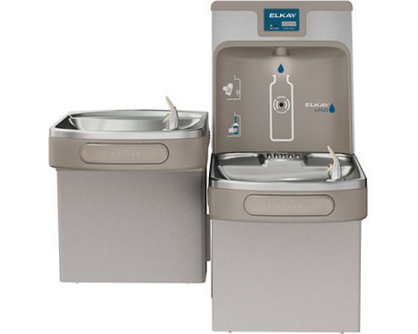 Elkay LZSTL8WSLP | Wall-mount Enhanced EZH2o Bi-level Bottle Filling Station | Filtered, Refrigerated, EZ-style fountain, Granite Gray - BottleFillingStations.com