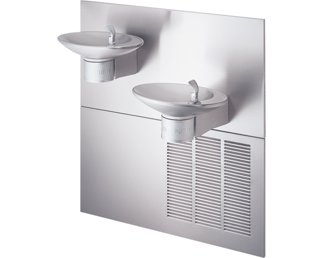 Halsey Taylor OVL-II-SER | Wall-mounted Bi-level OVL-style Drinking Fountain | Filterless, Refrigerated, Stainless Steel color finish - BottleFillingStations.com
