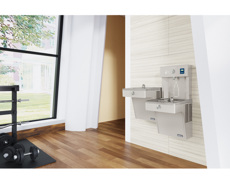 Elkay VRCTL8WSK | Wall-mount Bi-Level Bottle Filling Station | Filterless, Refrigerated, VRC-style Fountains, Fully Vandal-resistant, Stainless Steel - BottleFillingStations.com