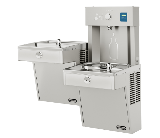 Elkay VRCTL8WSK | Wall-mount Bi-Level Bottle Filling Station | Filterless, Refrigerated, VRC-style Fountains, Fully Vandal-resistant, Stainless Steel - BottleFillingStations.com