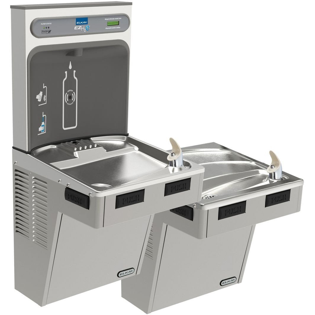 Elkay LMABFTLDDWSLK | Wall-mount Bi-Level Bottle Filling Station | Filtered, Non-refrigerated, EMAB-style fountain, Granite Gray - BottleFillingStations.com