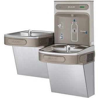 Elkay LZSTL8WSVRSK | Wall-mount Bi-Level Versatile Bottle Filling Station | Filtered, Refrigerated, EZ-style Fountains, Vandal-resistant bubblers, Stainless Steel - BottleFillingStations.com