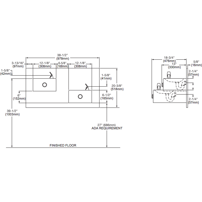 Elkay EDFP217C | In-wall Bi-level Soft-sides Drinking Fountain | Filterless, Non-refrigerated, Stainless Steel - BottleFillingStations.com