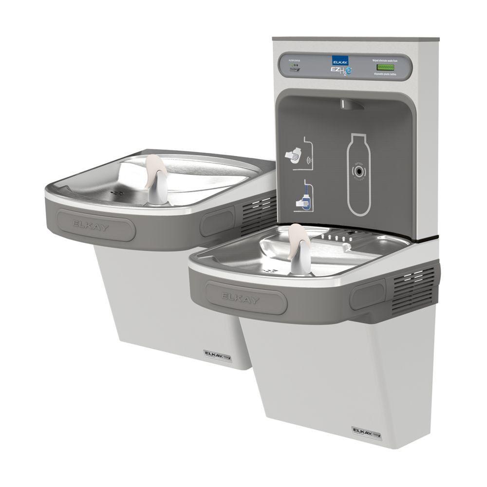 Elkay EZSTLG8WSSK | Wall-mount Versatile Bi-level Bottle Filling Station | Filterless, High-efficiency chiller, EZ-style fountains, Stainless Steel - BottleFillingStations.com