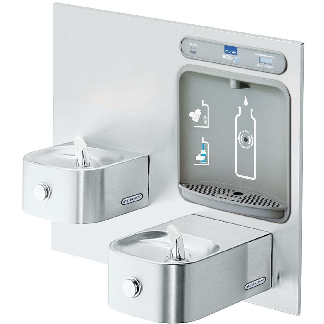 Elkay LZWS-EDFP217K | In-wall Bi-level Bottle Filling Station | Filtered, Non-Refrigerated, Soft-sides fountains - BottleFillingStations.com