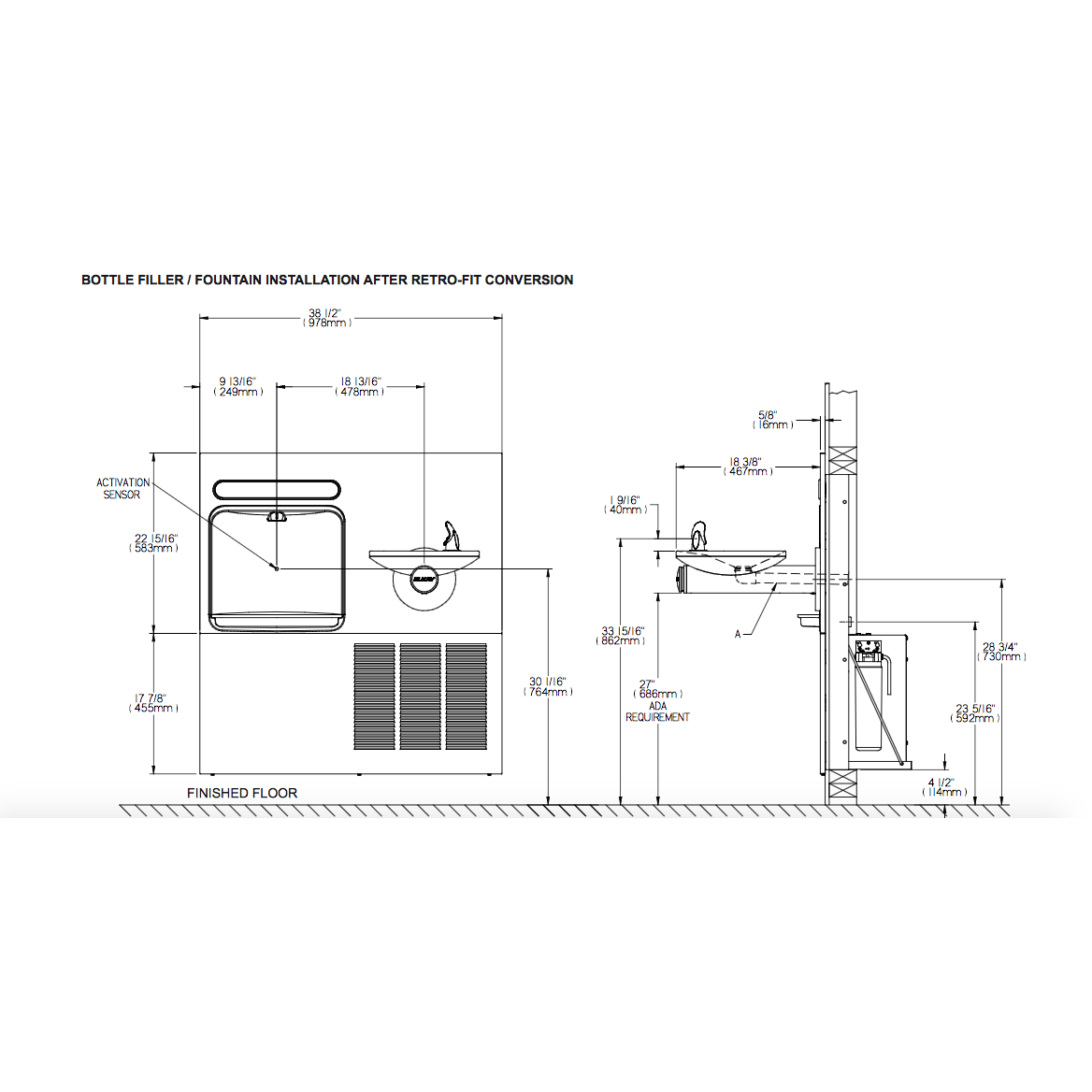 Elkay LZWS-ERPB8-RF| In-wall Retrofit Bottle Filler | Filtered, Refrigerated (For use with Elkay bi-level refrigerated SwirfFlo fountains) - BottleFillingStations.com
