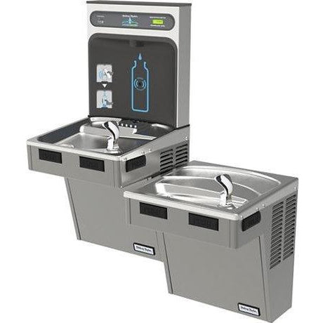 Halsey Taylor HTHB-HAC8BLPV-WF | Wall-mounted Bi-Level Bottle Filling Station | Filtered, Refrigerated, HAC-style fountains, Platinum Vinyl color finish - BottleFillingStations.com