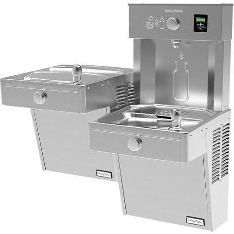 Halsey Taylor HTHBHVR8BL | Wall-mounted Bi-level Bottle Filling Station | Filtered, Refrigerated, Vandal-resistant, Stainless Steel color finish - BottleFillingStations.com