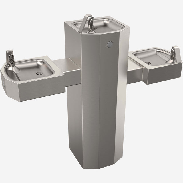 Murdock GSQ45 | Tri-Level Pedestal Mount Square Steel Drinking Fountain with Push Button