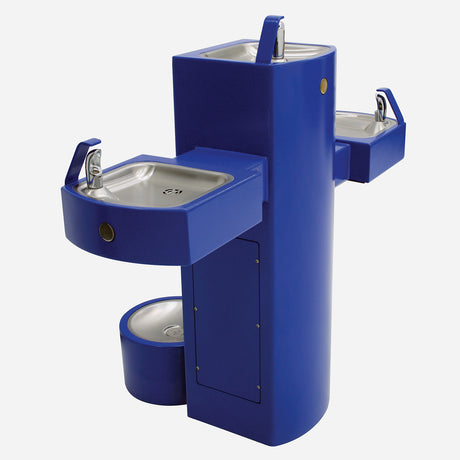 Murdock GSQ45 | Tri-Level Pedestal Mount Square Steel Drinking Fountain with Push Button