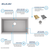 Elkay ELGRU13322WOGS0 | Quartz Classic, Single Bowl Undermount Workstation Sink | Greystone