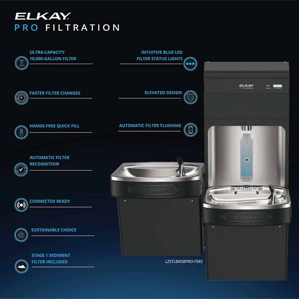 Elkay LZSTL8WSBPRO-FSR5 | Pro Filtration Bi-Level Bottle Filling Station | 8 GPH Refrigerated