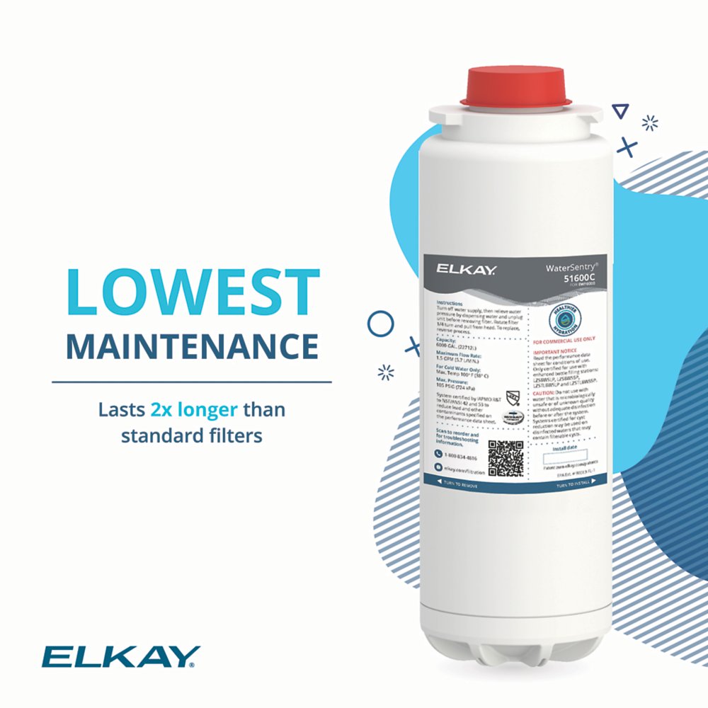 Elkay WaterSentry 51600C High-Capacity Water Filter - Low-maintenance filter lasts twice as long as standard filters, saving you time and effort.