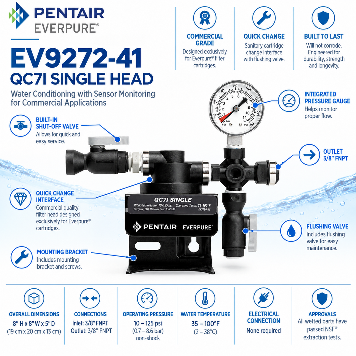Everpure EV927241 | QC7I Single Head Commercial Filter Assembly - 3/8 Inch FNPT