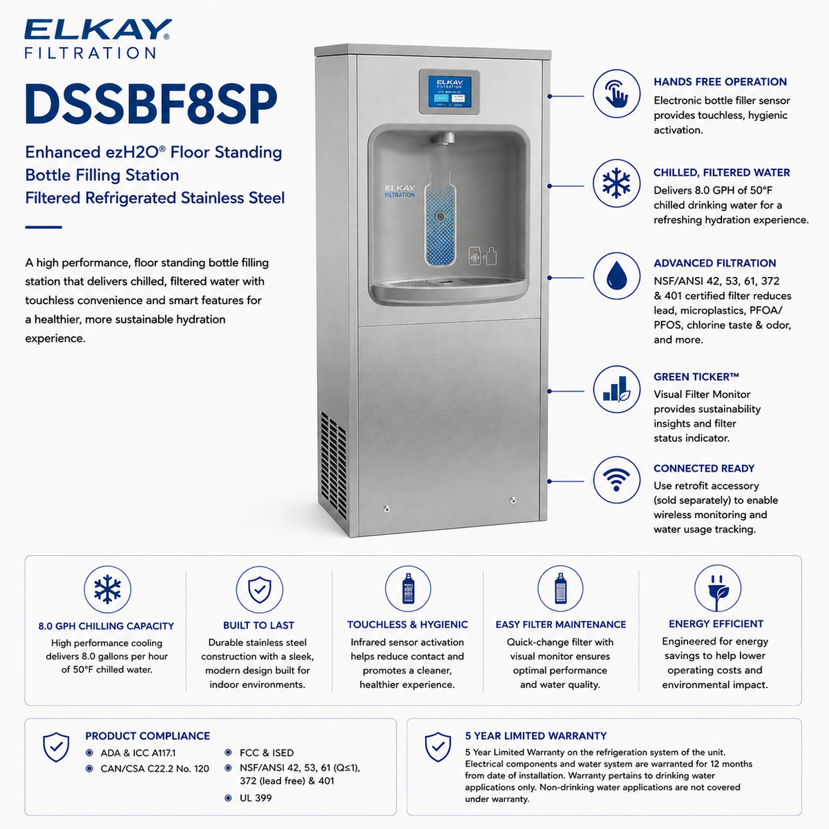 Elkay DSSBF8SP | Floor Standing Bottle Filler | Filtered, Sensor Operated