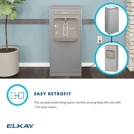 Elkay DSSBF8S EZH2O Floor-Standing Bottle Filling Station - Easily retrofit your existing Elkay EFA or LAFE 115V cooler with this versatile bottle filling station. Enjoy filtered and chilled water while reducing plastic waste.