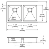 Elkay ECTSRAD33226TBG0 | Crosstown Equal Double Bowl Dual Mount Sink Kit | 33" x 22" x 6", 0 Hole